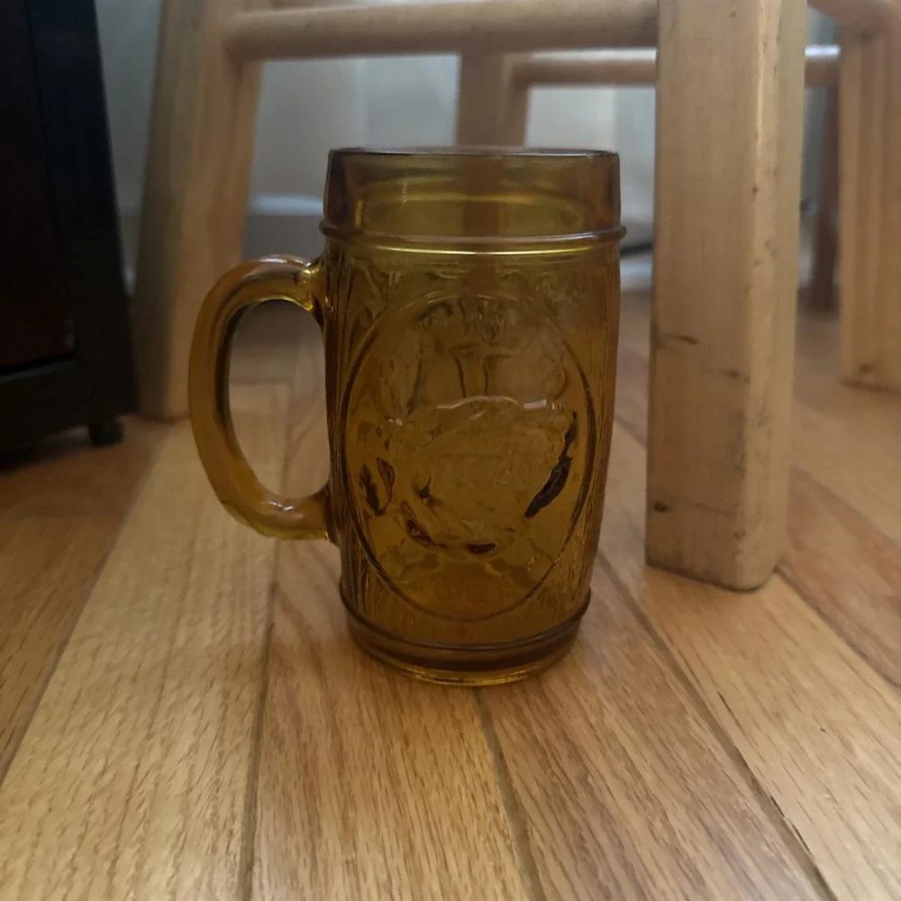 Vintage Plymouth Rock / Mayflower Beer Mug Amber Glass Cup Stein